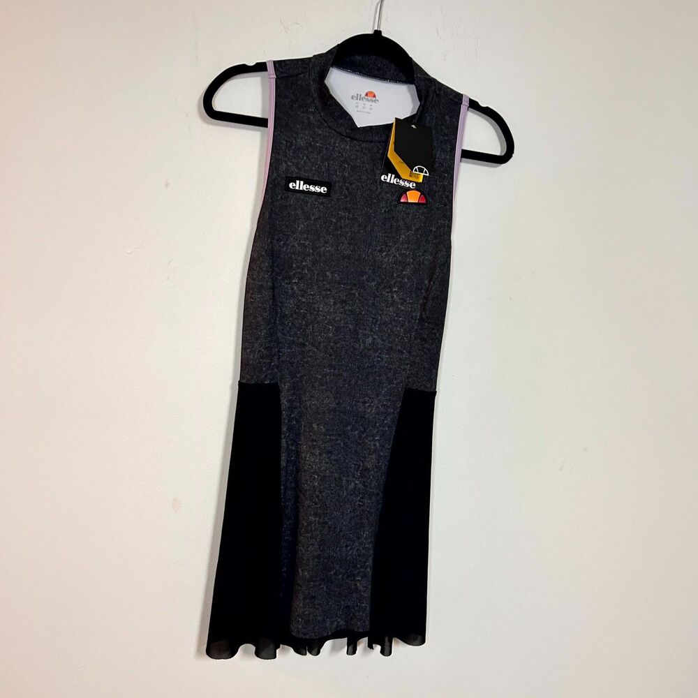 Ellesse Teasel Tennis Dress Women 10 Black Denim Racerback Sleeveless Active NWT - Picture 3 of 14